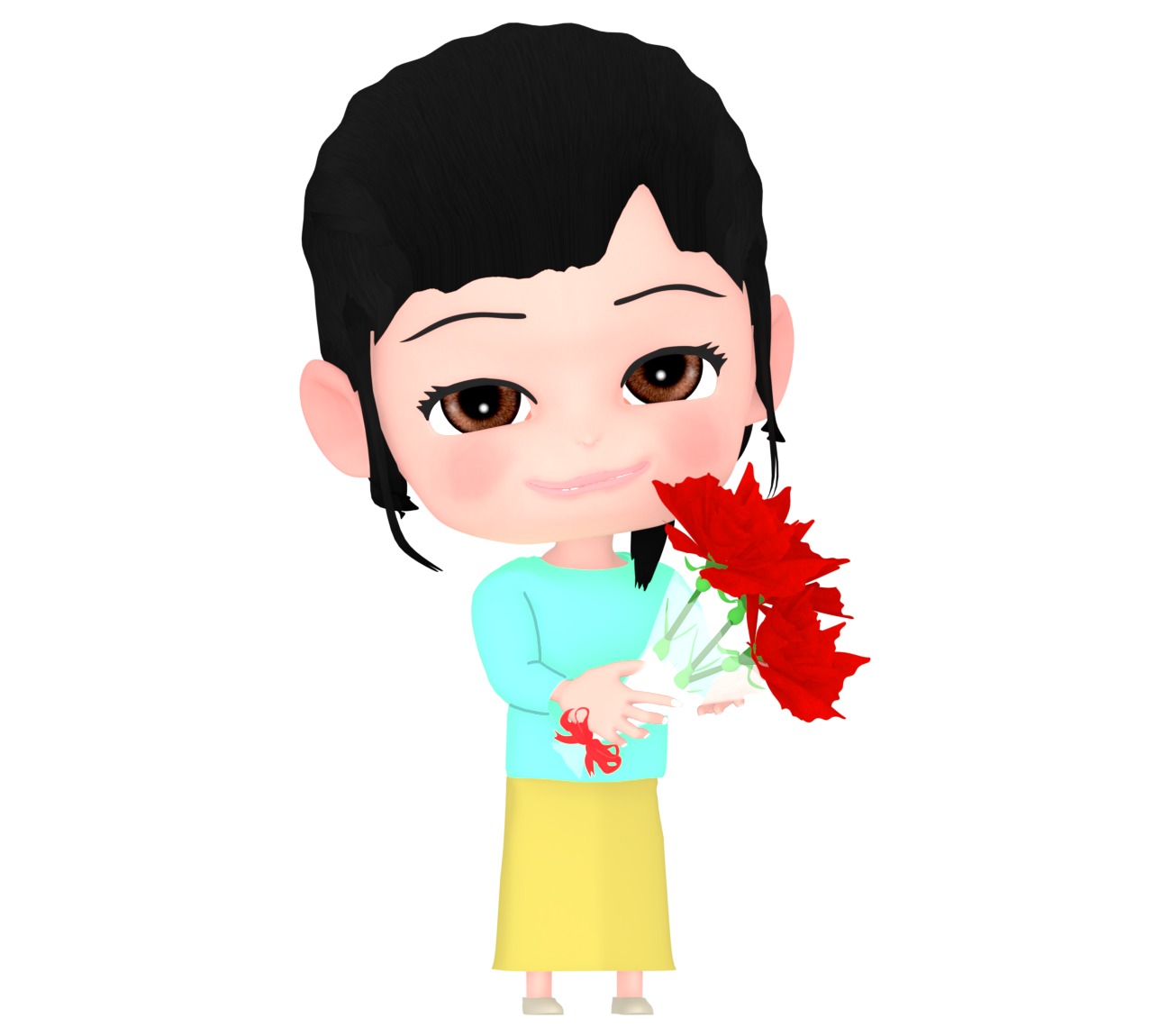 カーネーションの花束を渡す女の子のイラスト