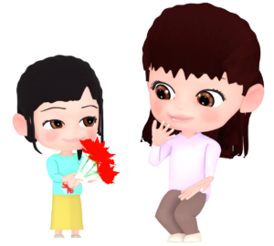 カーネーションを贈る母の日の女の子のイラスト