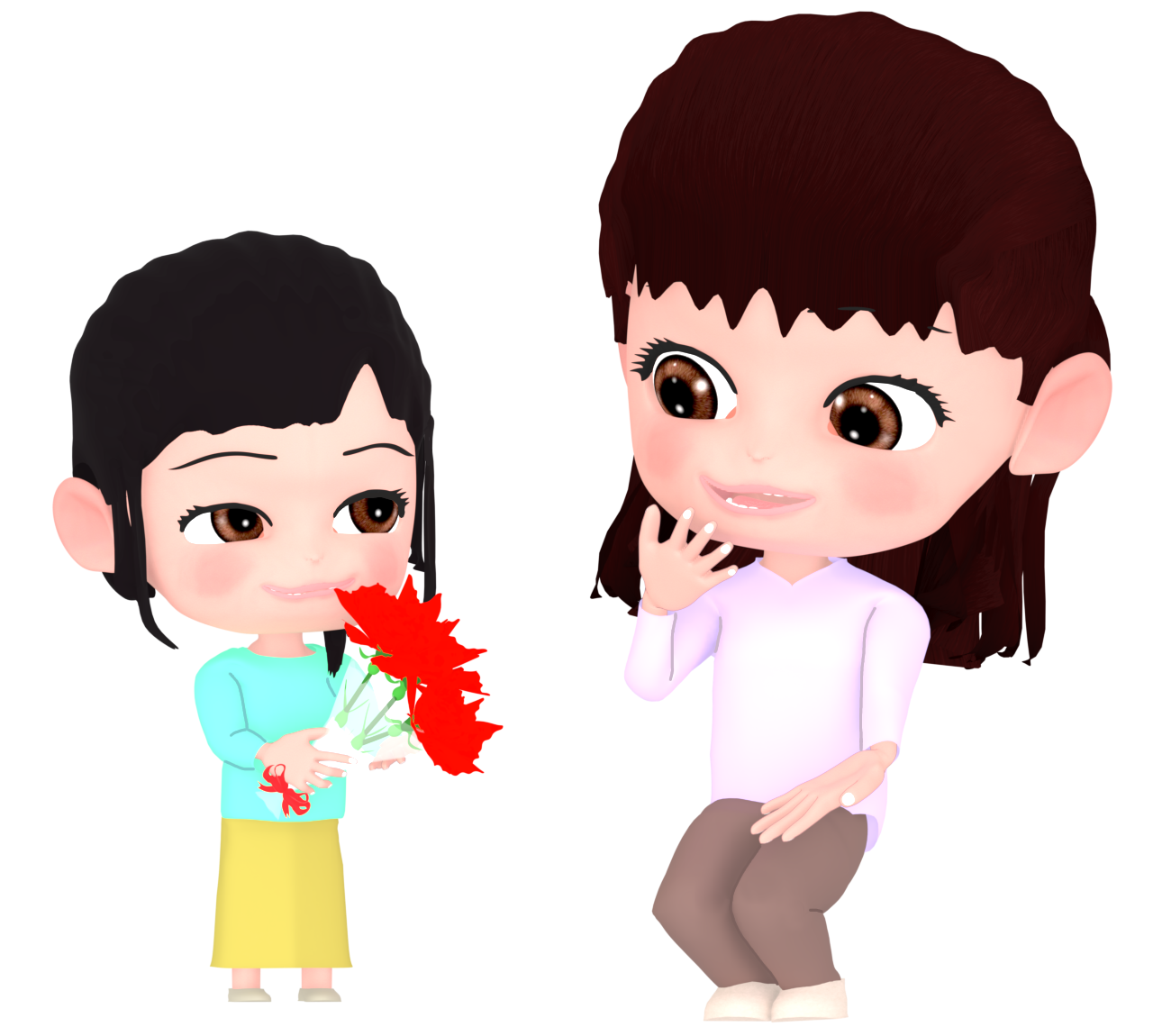 カーネーションを贈る母の日の女の子のイラスト