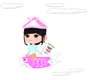 鯉のぼりと泳ぐ女の子のイラスト