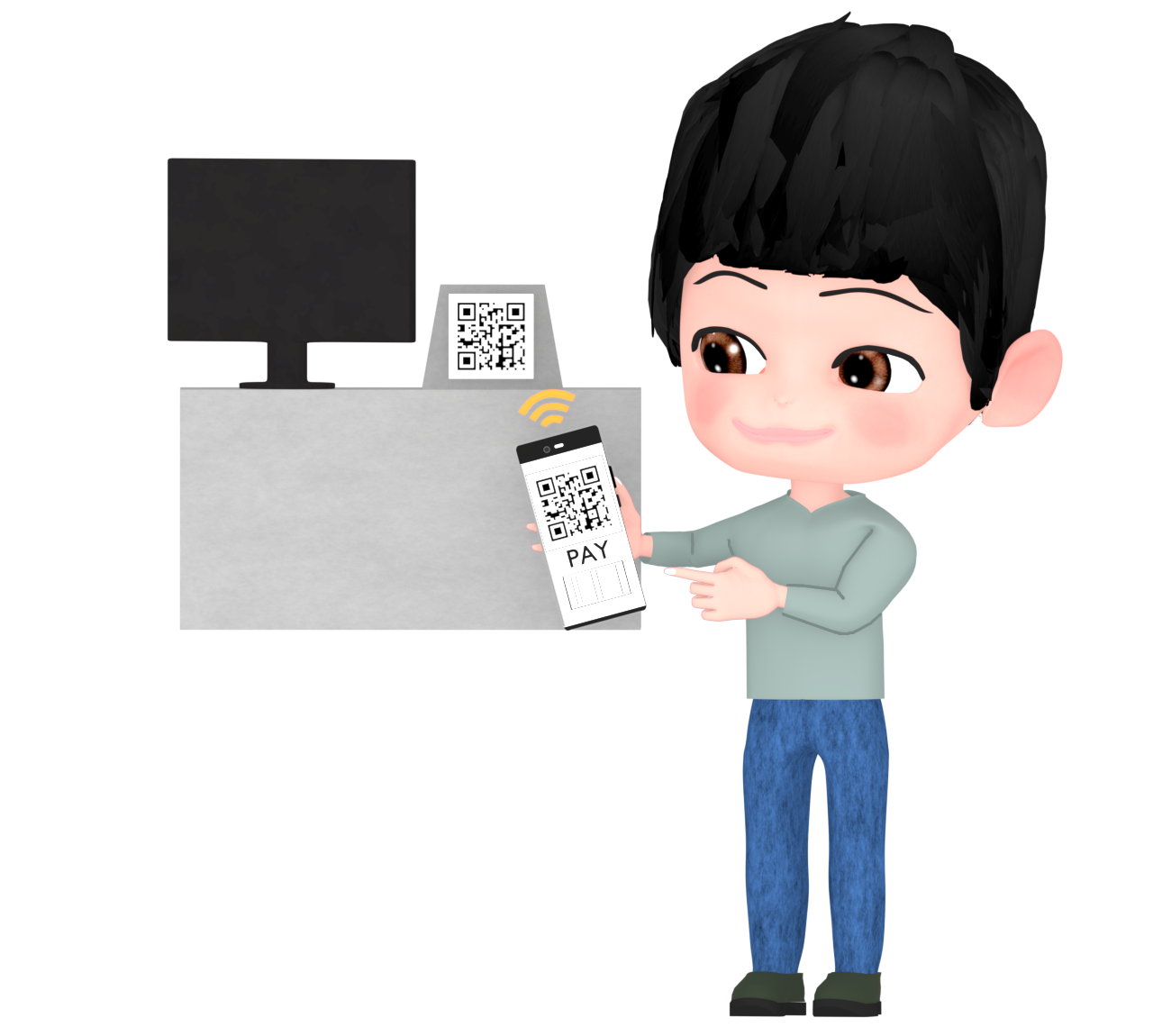 キャッシュレス決済をする男性のイラスト
