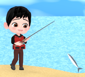 投げ釣りをする男性のイラスト