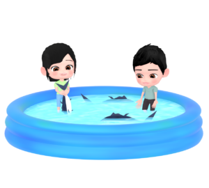 魚のつかみ取りのイラスト