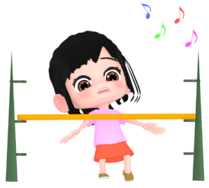 慎重にリンボーダンスを潜る女の子のイラスト