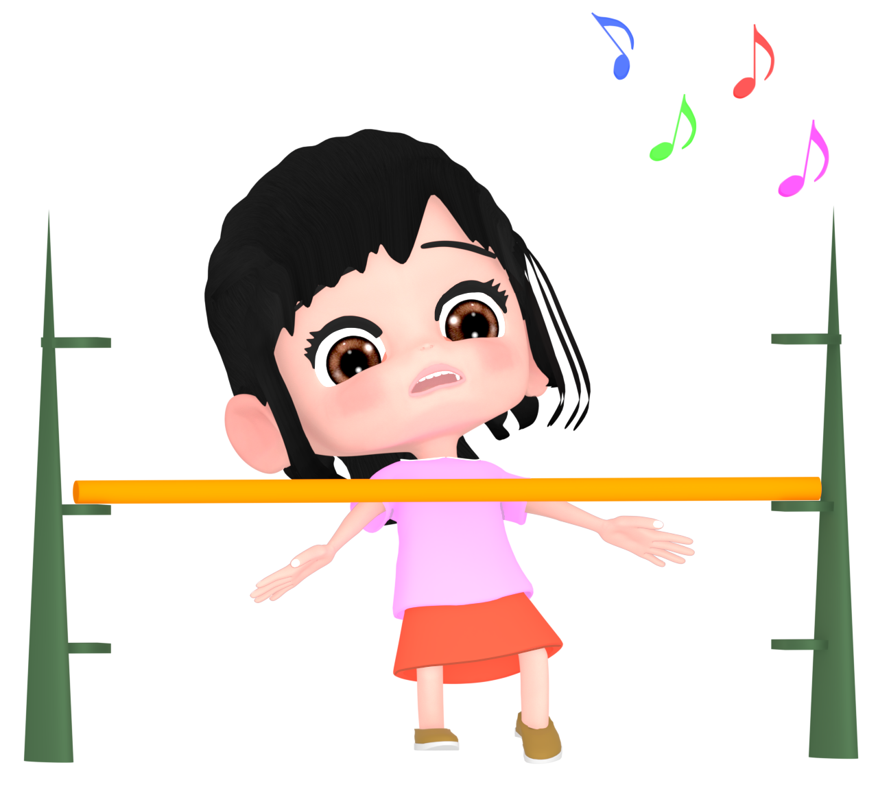 慎重にリンボーダンスを潜る女の子のイラスト