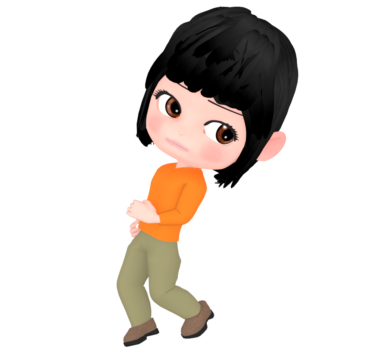 慎重に後ろ歩きをする女性のイラスト