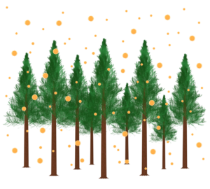 スギの木から飛散をする花粉のイラスト