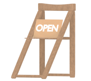 椅子に置かれたオープン看板のイラスト