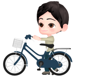チャリンコを押す男性のイラスト
