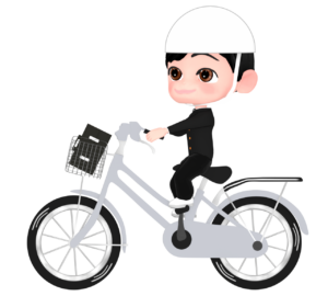 チャリ通をする男子学生のイラスト