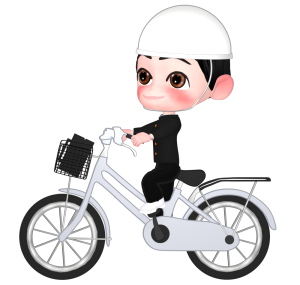 チャリ通でヘルメットを被る男子生徒のイラスト