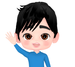 手を上げる元気な男性のイラスト