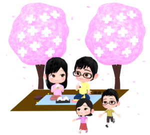 お花見をする家族のイラスト