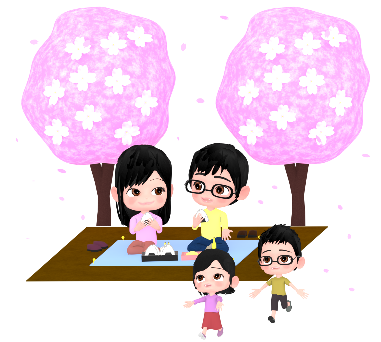 お花見をする家族のイラスト