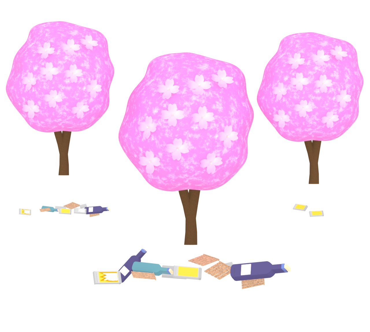 お花見で散乱したゴミのイラスト