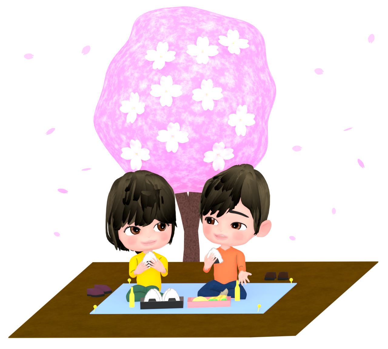 お花見をする恋人のイラスト