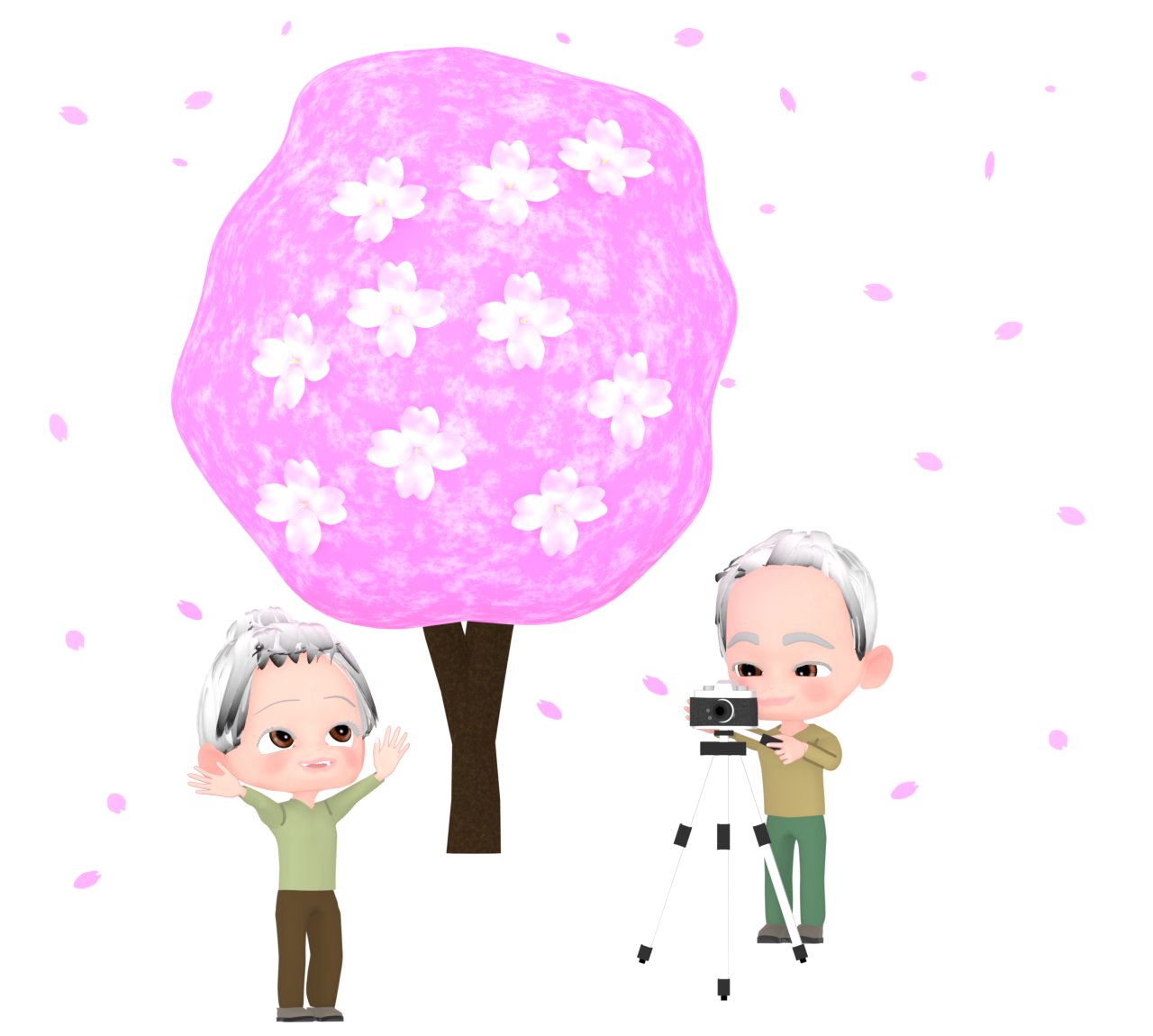 お花見で写真を撮る高齢者のイラスト 9 お花見で写真を撮る高齢者のイラスト