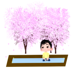 お花見の場所取りをする男性のイラスト