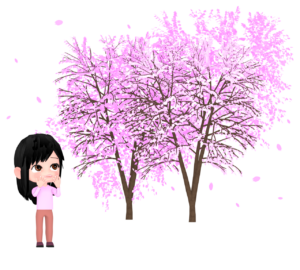 お花見をする女性のイラスト