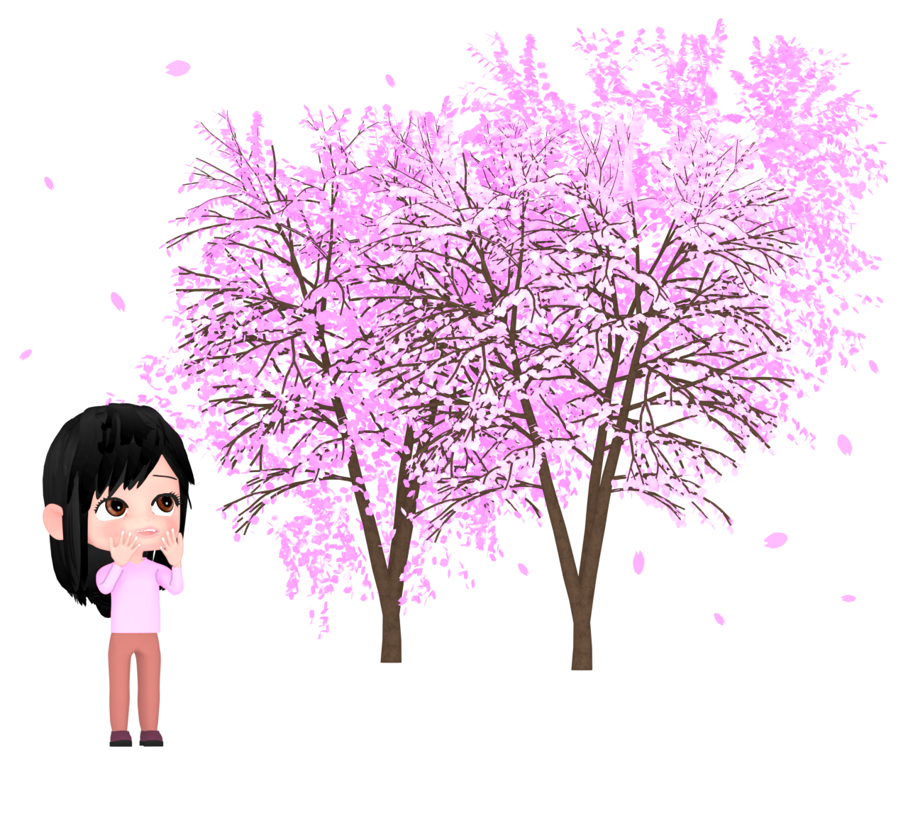 お花見をする女性のイラスト