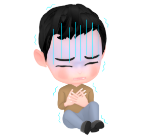 胸が痛くてうずくまる男性のイラスト