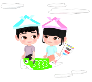鯉のぼりの背中に乗る子どものイラスト