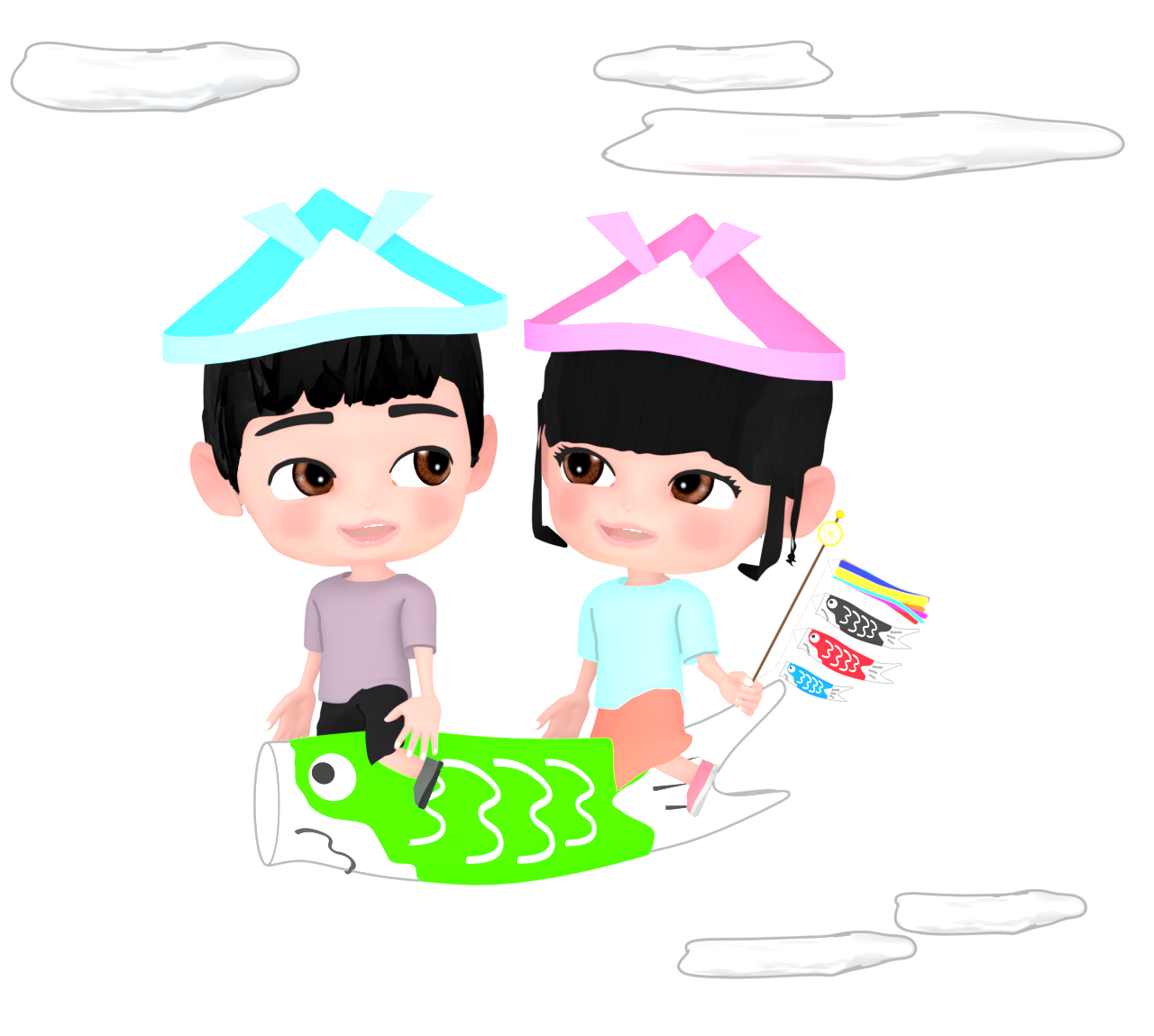 鯉のぼりの背中に乗る子どものイラスト