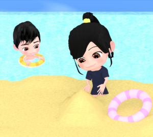 海で遊ぶ子どものイラスト