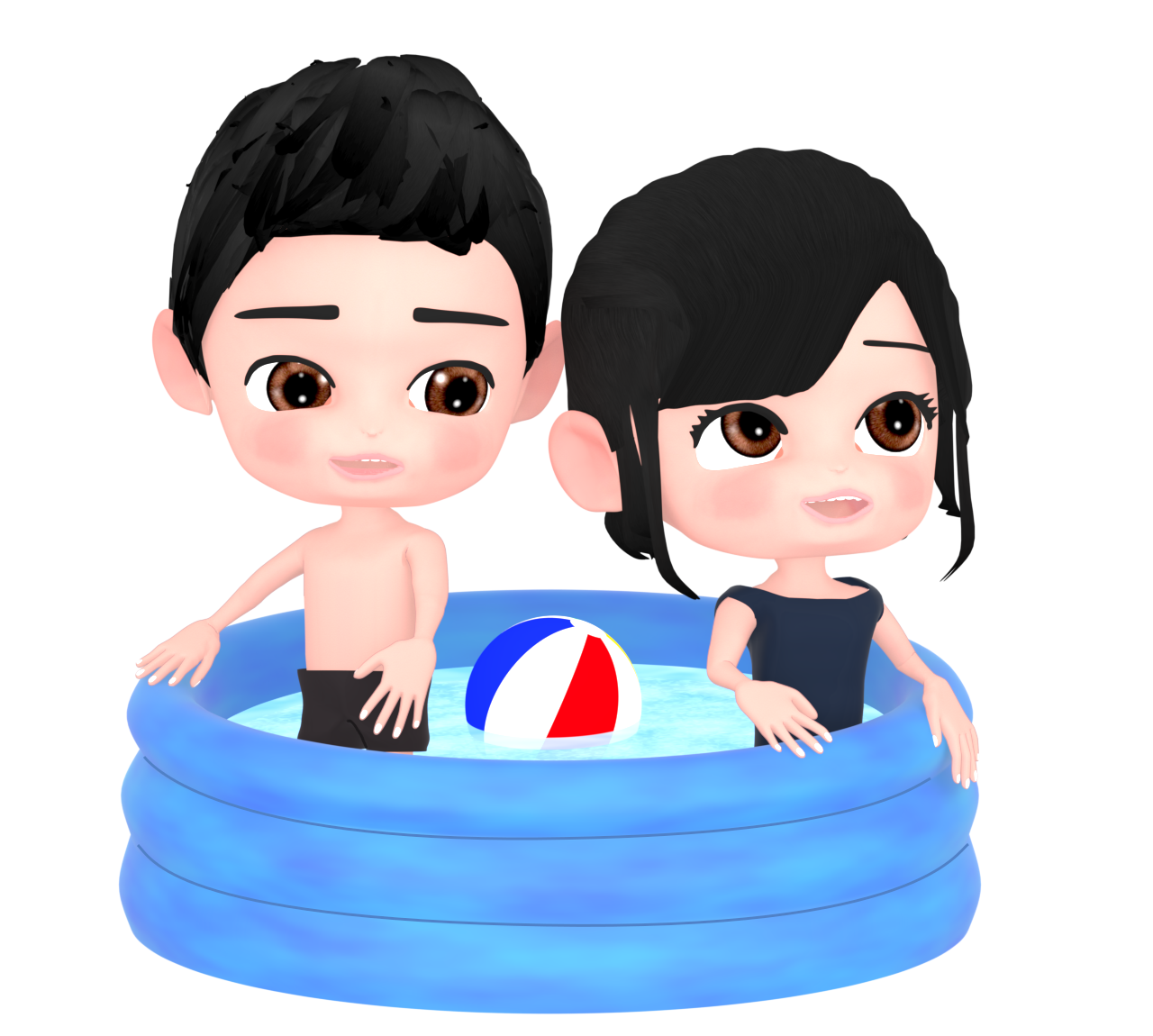 ビニールプールで遊ぶ子どものイラスト