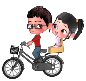 子供を乗せて自転車に乗るイクメンパパのイラスト