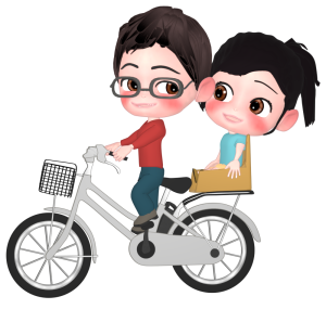 子供を乗せて自転車に乗るイクメンパパのイラスト