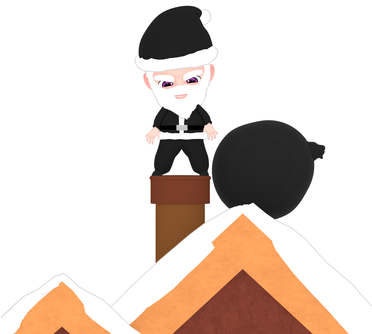 煙突とブラックサンタのイラスト