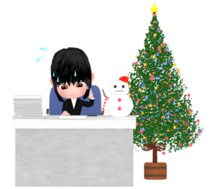 クリスマスに忙しく働く女性のイラスト