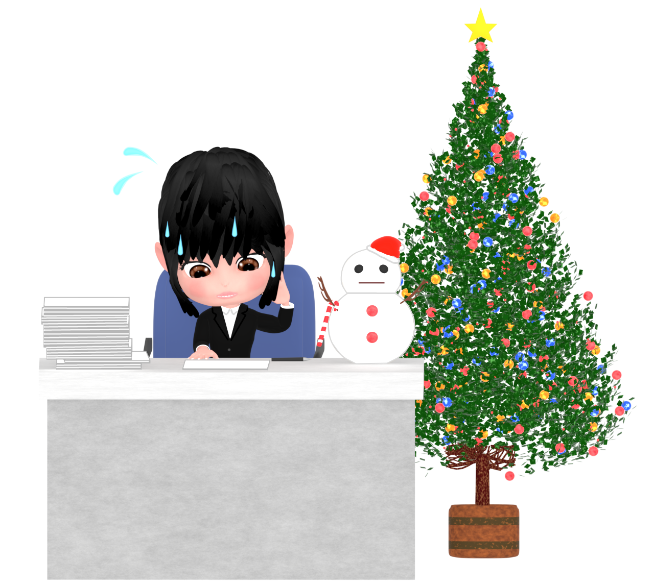 クリスマスに忙しく働く女性のイラスト