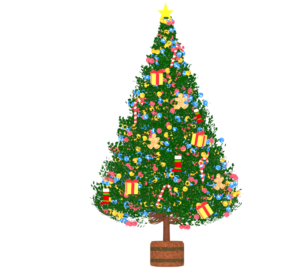 クリスマスを祝うツリーの飾りのイラスト