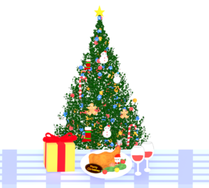 クリスマスを祝うチキン料理のイラスト