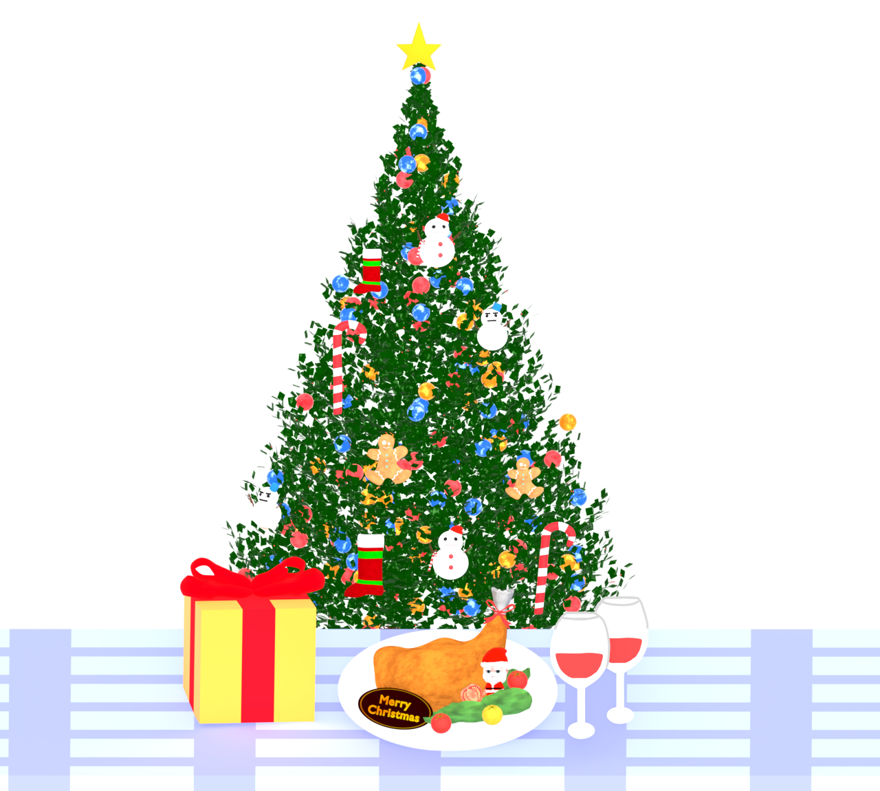 クリスマスを祝うチキン料理のイラスト