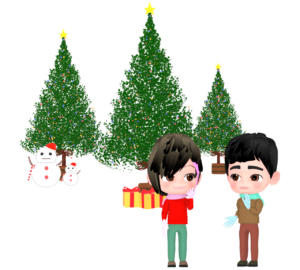 クリスマスデートを楽しむカップルのイラスト