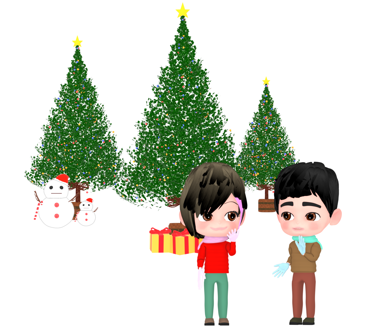 クリスマスデートを楽しむカップルのイラスト