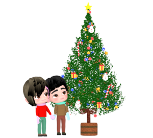 マフラーを巻いてデートをする恋人のイラスト