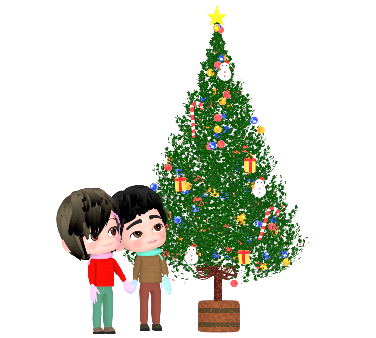 マフラーを巻いてデートをする恋人のイラスト