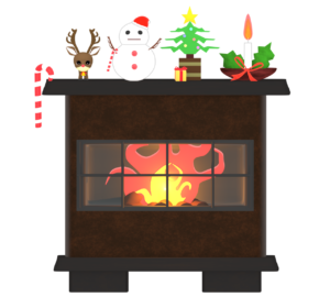 クリスマスの飾りと暖炉のイラスト