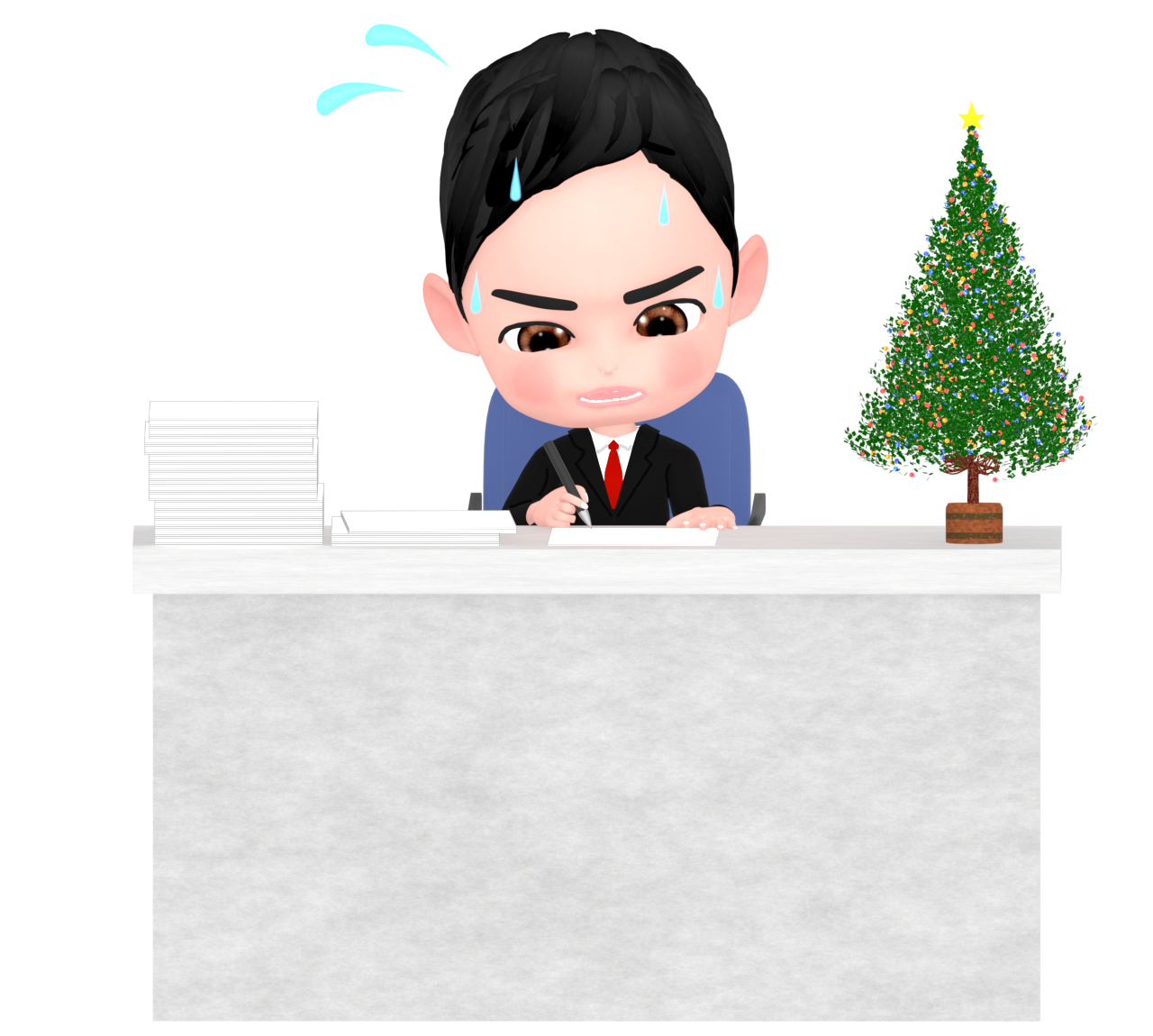 クリスマスに必死に仕事を終わらせるリーマンのイラスト