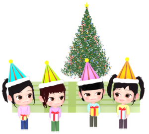 クリスマスプレゼントを交換する女の子のイラスト