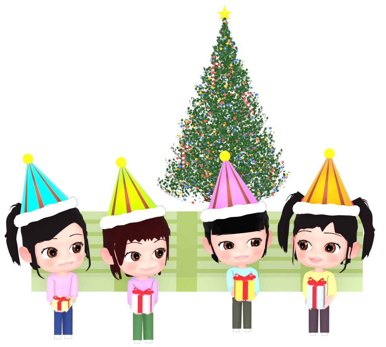 クリスマスプレゼントを交換する女の子のイラスト