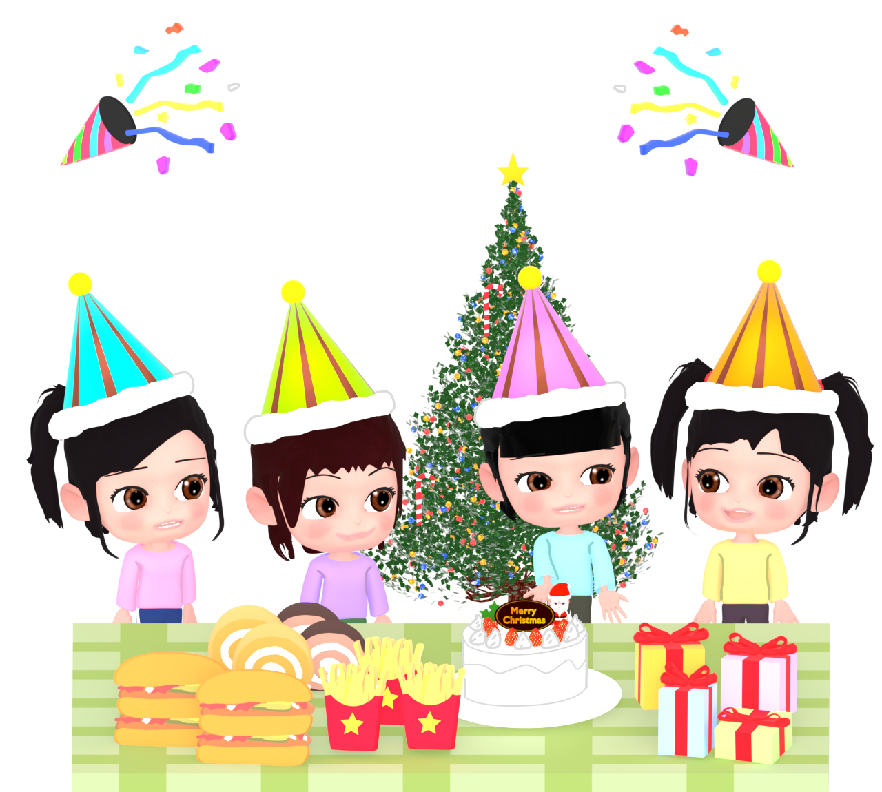 クリスマス会を開く女の子のイラスト