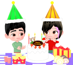 クリスマスパーティーをする恋人のイラスト