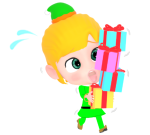クリスマスプレゼントを運ぶエルフのイラスト