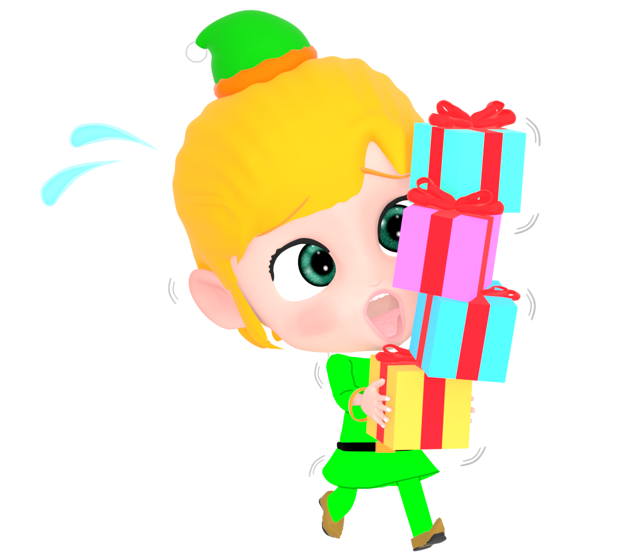 クリスマスプレゼントを運ぶエルフのイラスト