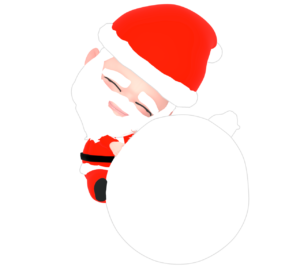 クリスマスプレゼントに抱きつくサンタのイラスト